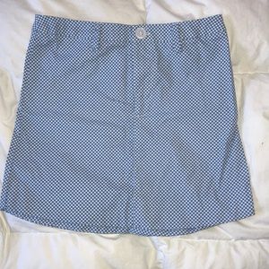 blue and white print skirt